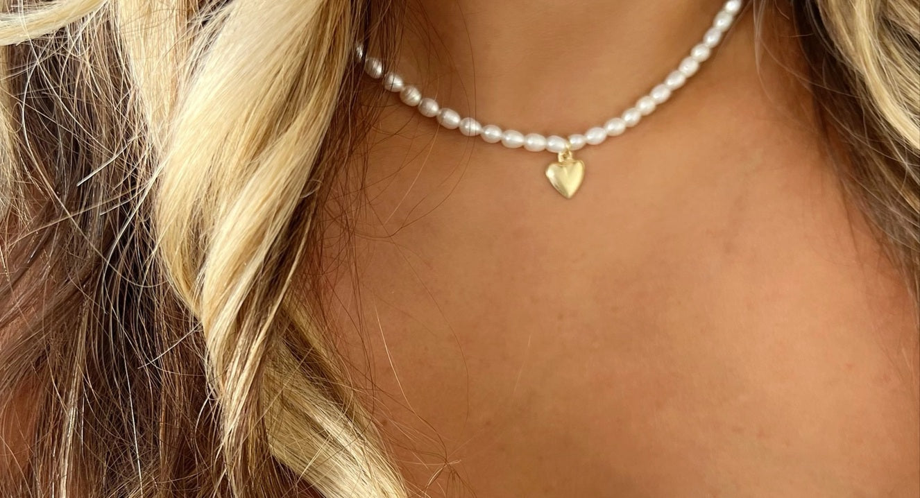 Kassandra Heart Freshwater Pearl Beaded Necklace Gold Filled