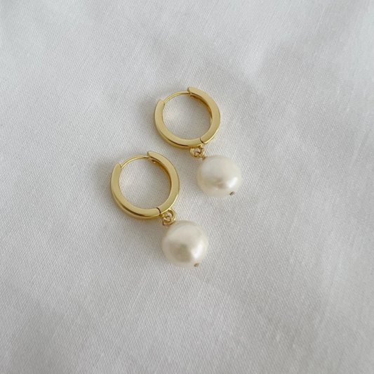 Addison Freshwater Pearl Huggie Hoops Earrings Gold Filled