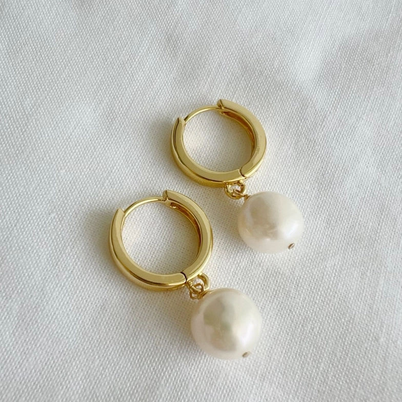 Addison Freshwater Pearl Huggie Hoops Earrings Gold Filled