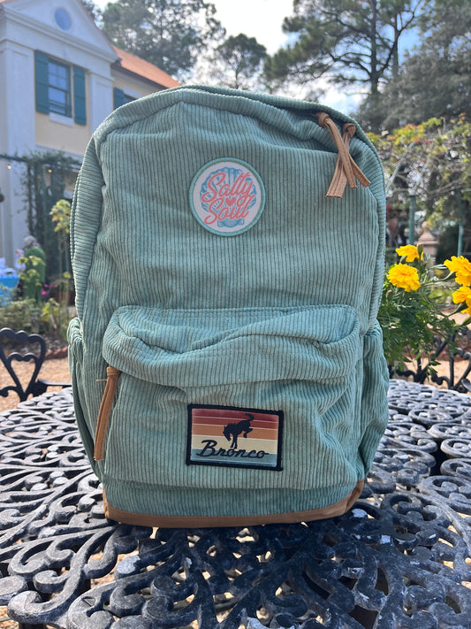 Ford Bronco Sage Green Cotton Corduroy Backpack Large w/Salty Soul Patch