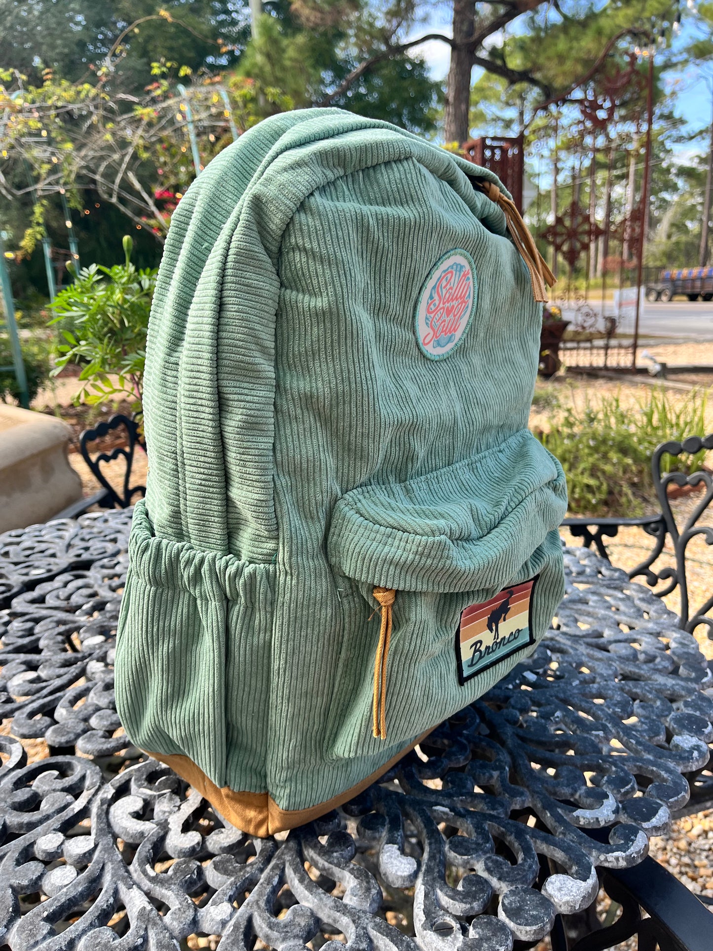 Ford Bronco Sage Green Cotton Corduroy Backpack Large w/Salty Soul Patch