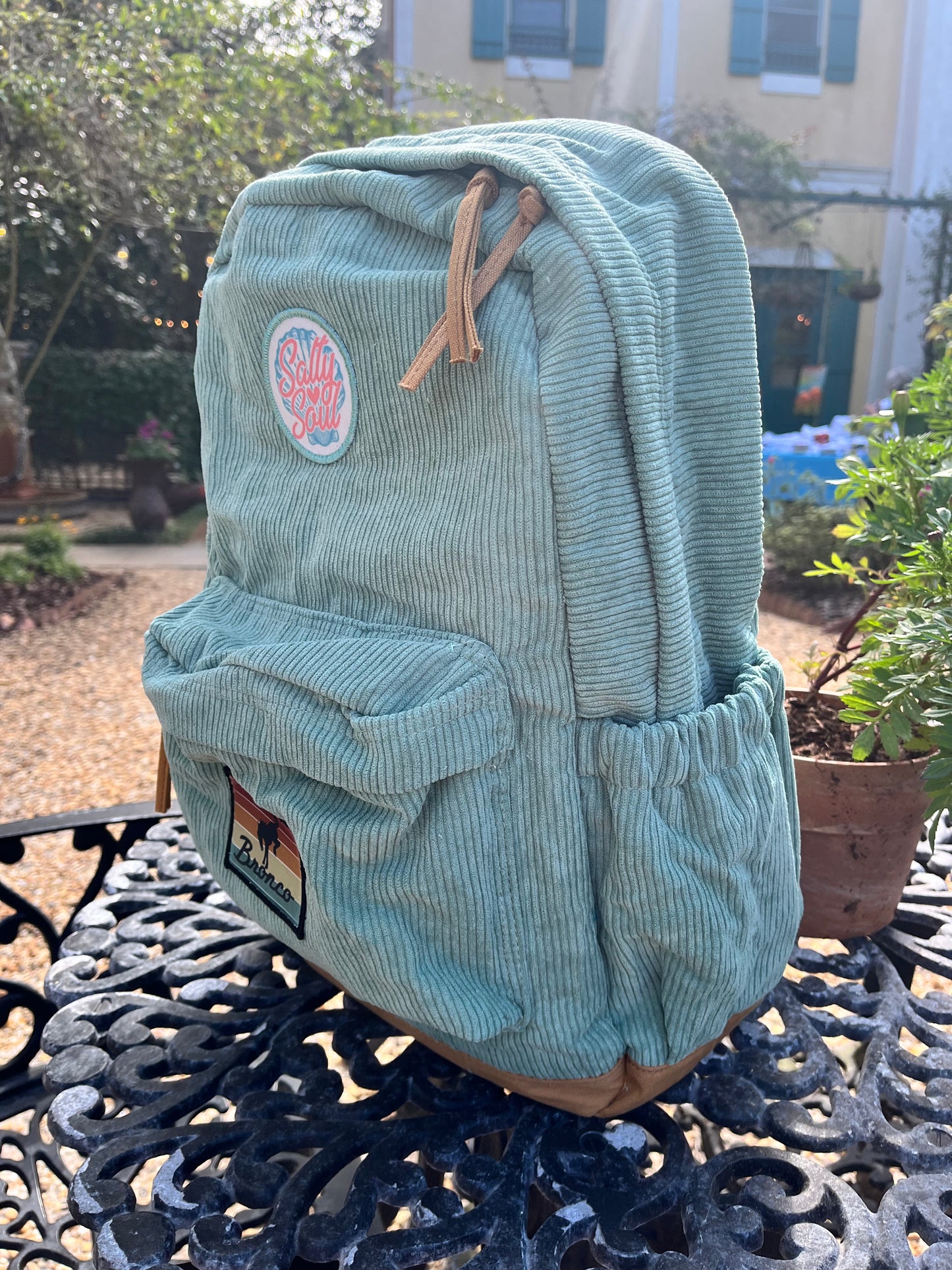 Ford Bronco Sage Green Cotton Corduroy Backpack Large w/Salty Soul Patch