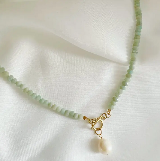 Salty Amazonite Pearl Toggle Necklace Gold Filled